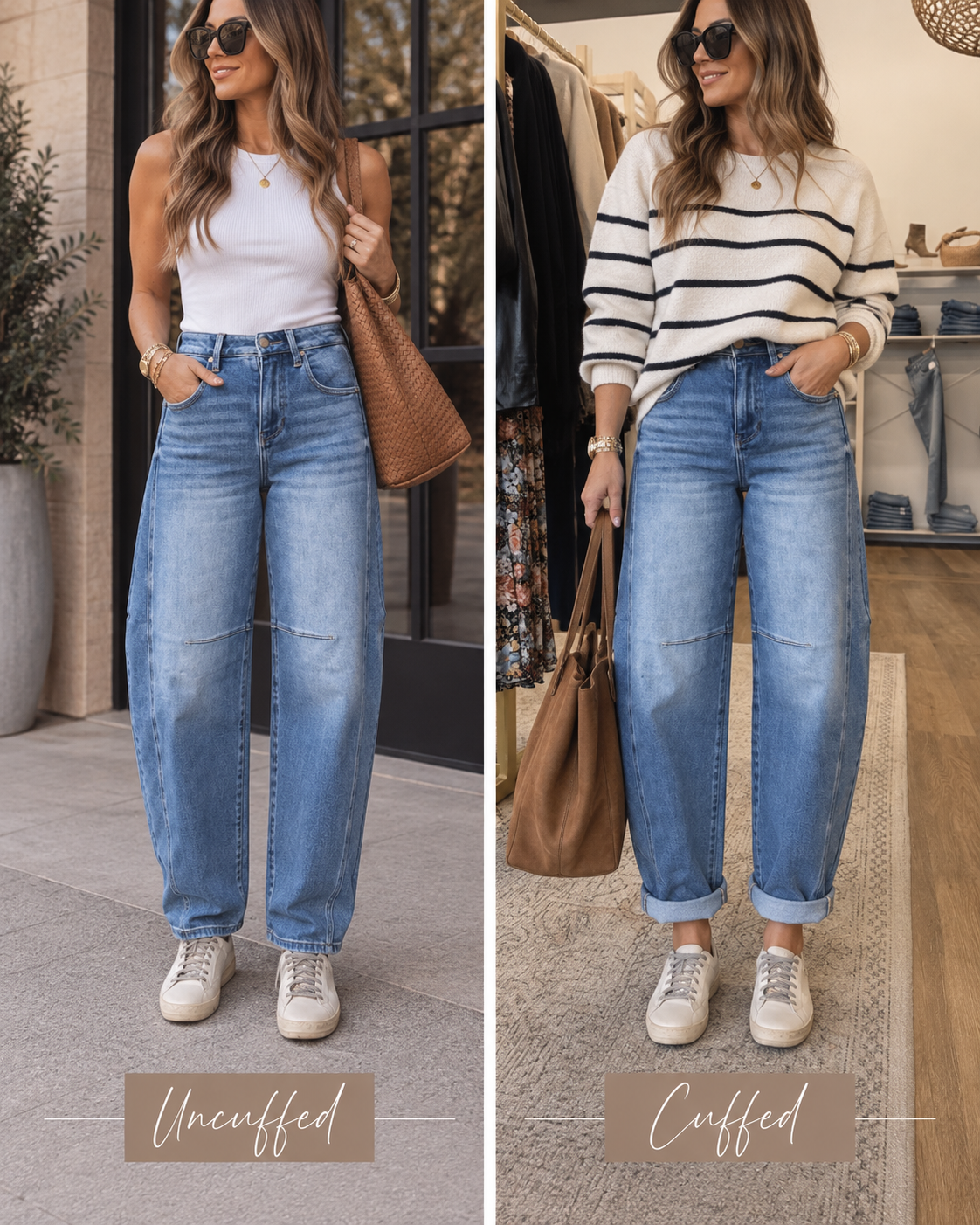 Risen High Rise Crop Barrel Cuff Denim
