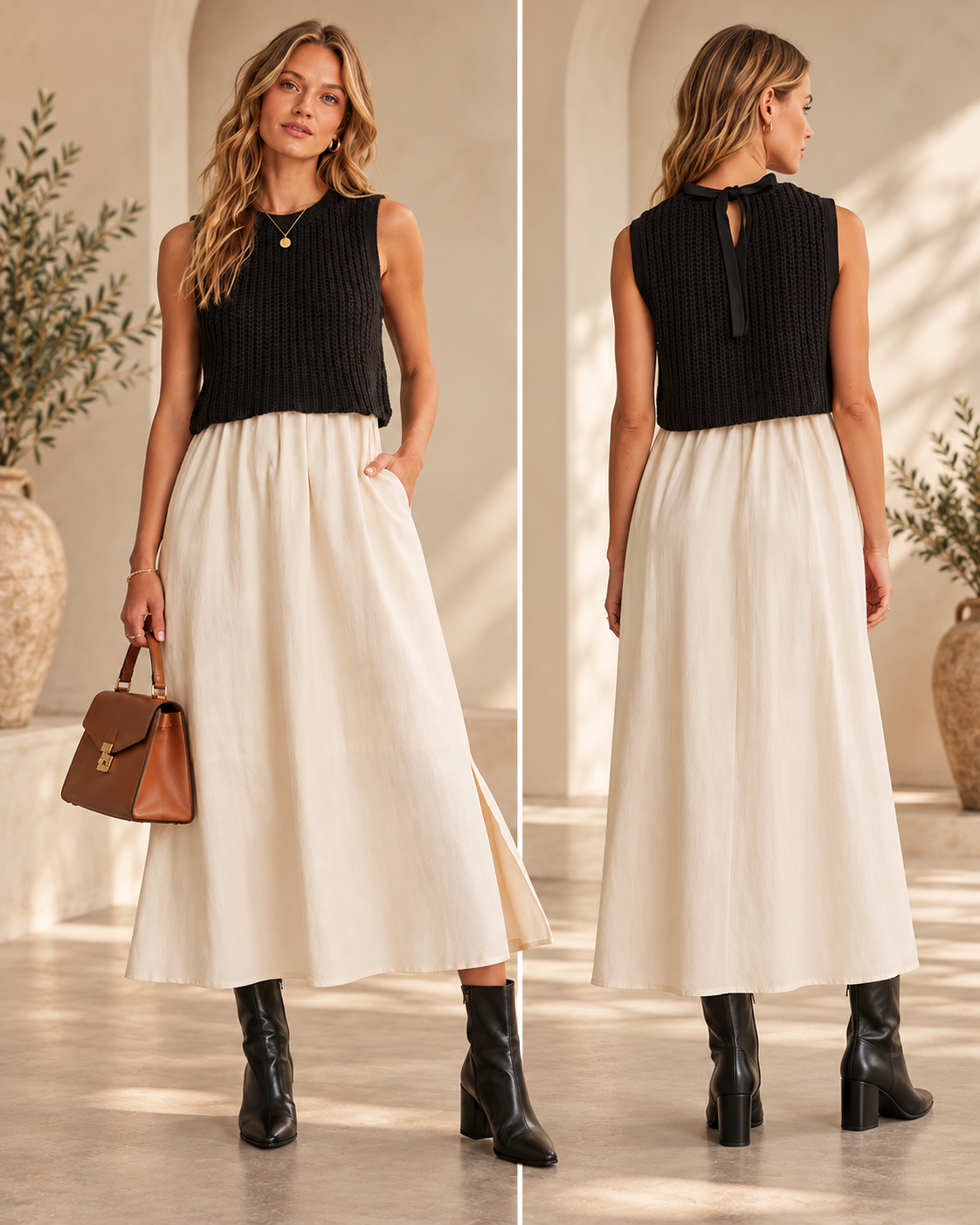 Channing Knit Mixed Media Midi Dress