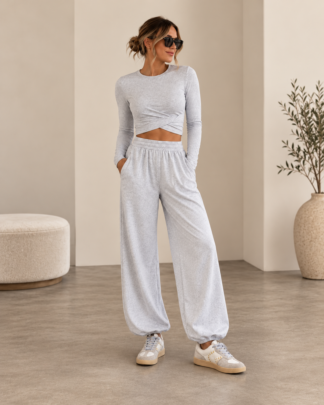 Mira Cotton Lycra Crossover Long Sleeve Set