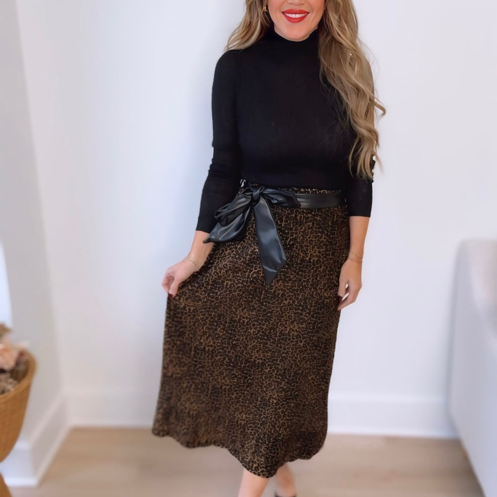 Leopard Print Midi Skirt