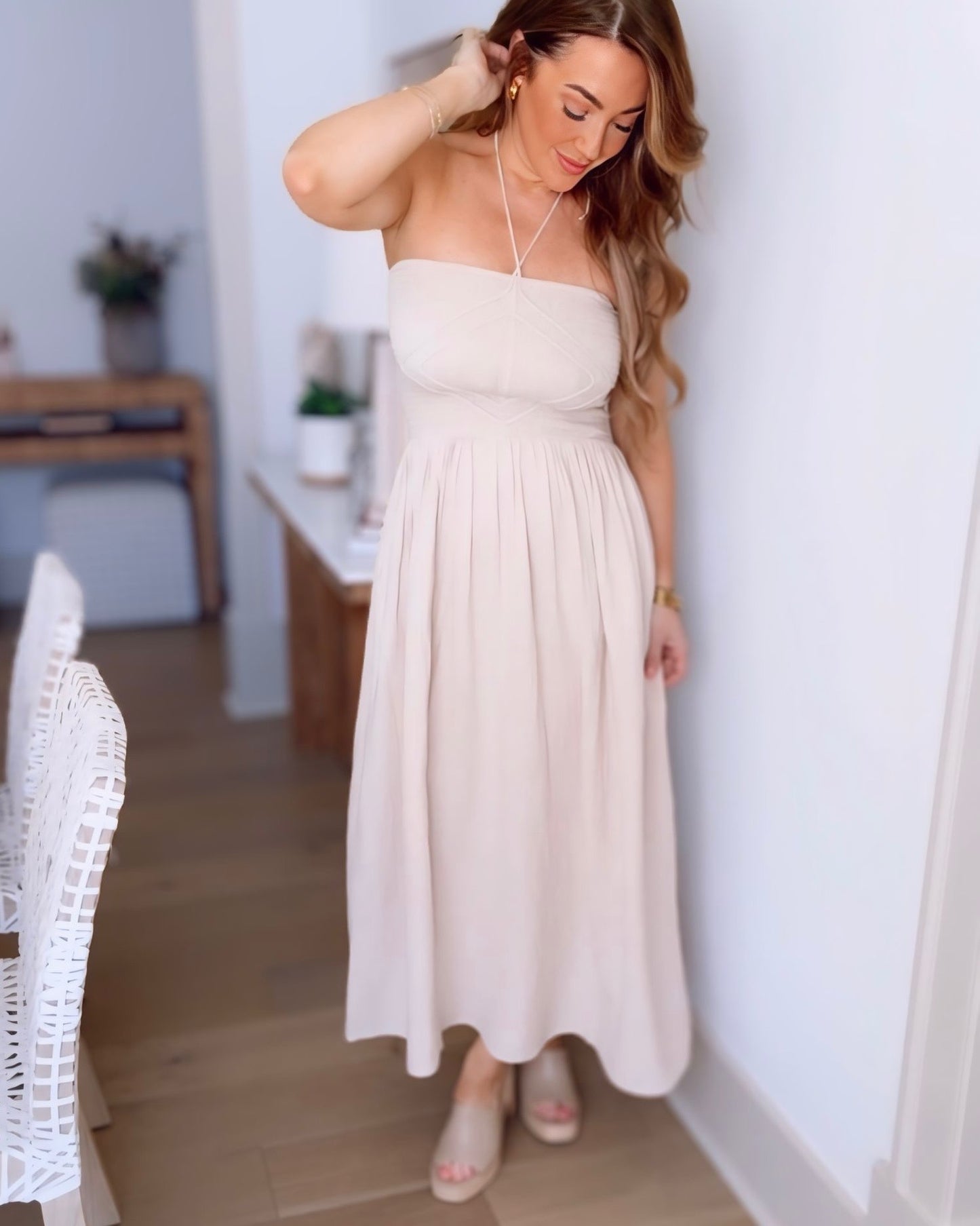 No One But You Smocked Tie Maxi Dress