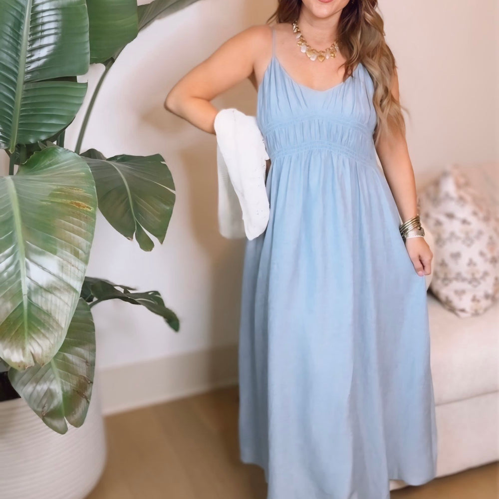 Sasha Shirred Linen Maxi Dress – The Exclusive Look