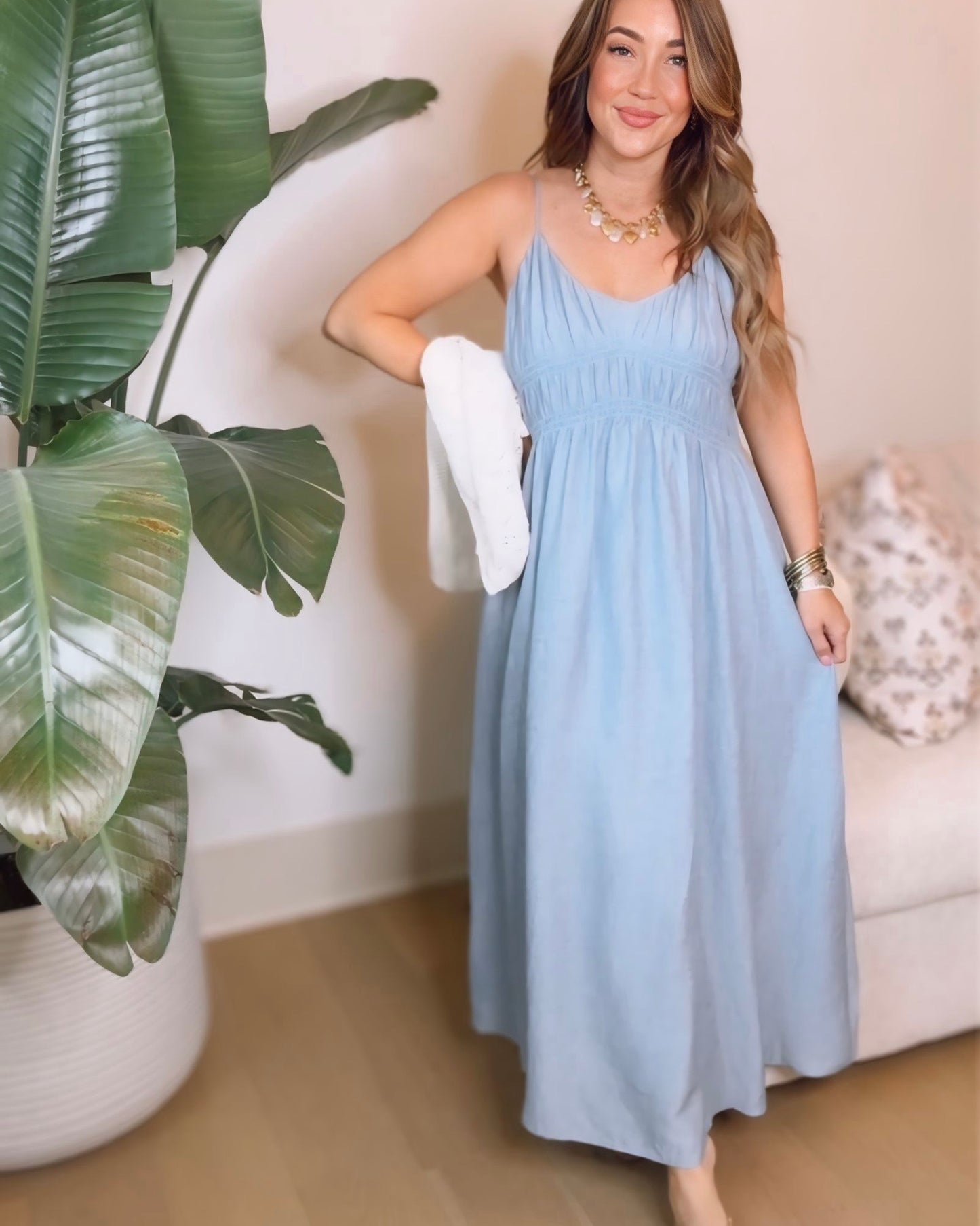 linen maxi dresses Sasha Shirred Linen Maxi Dress – The Exclusive Look