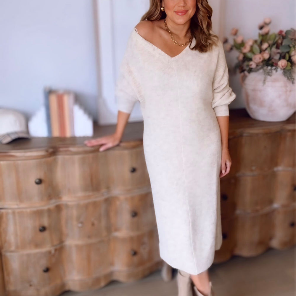 Evanna Cozy V-Neck Maxi Sweater Dress