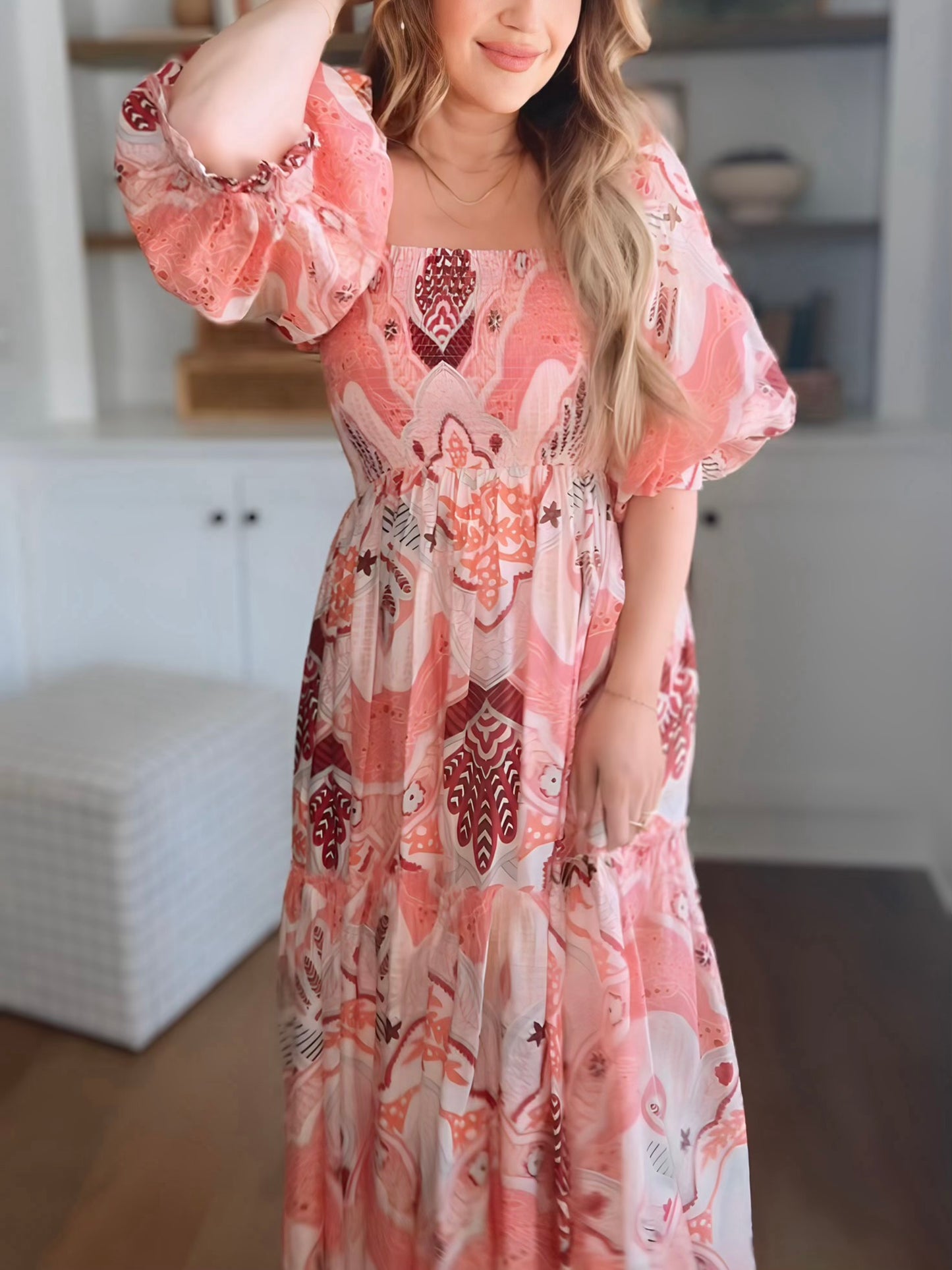 Forever Mine Abstract Smocked Midi Dress