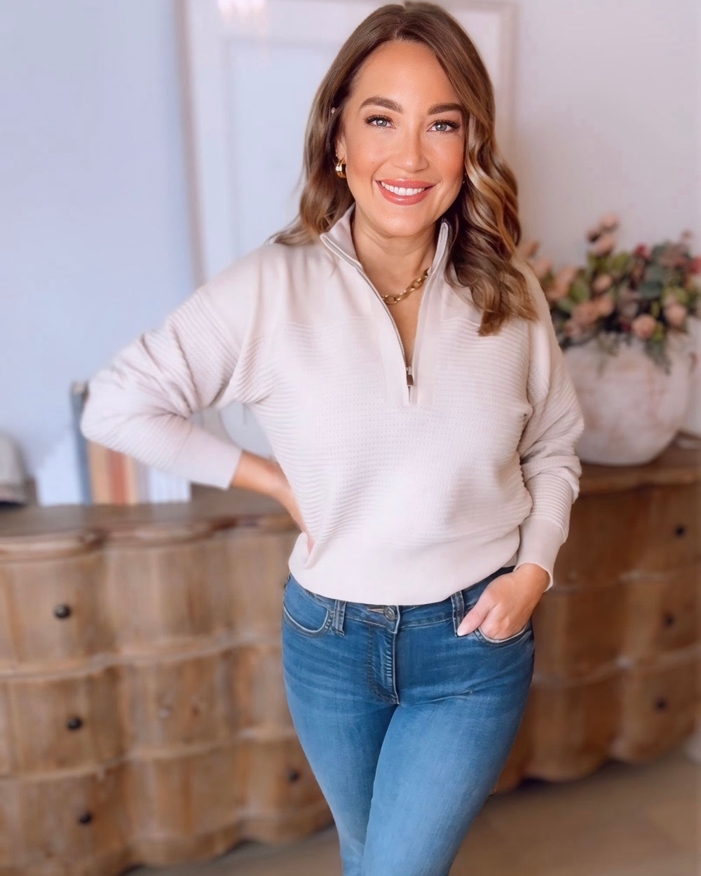 Axton Dolman Half Zip Sweater