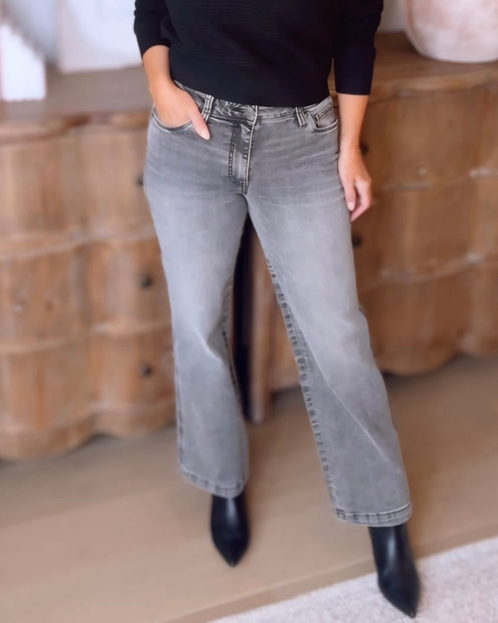 KUT - Pattie High Rise Straight Leg - Charcoal