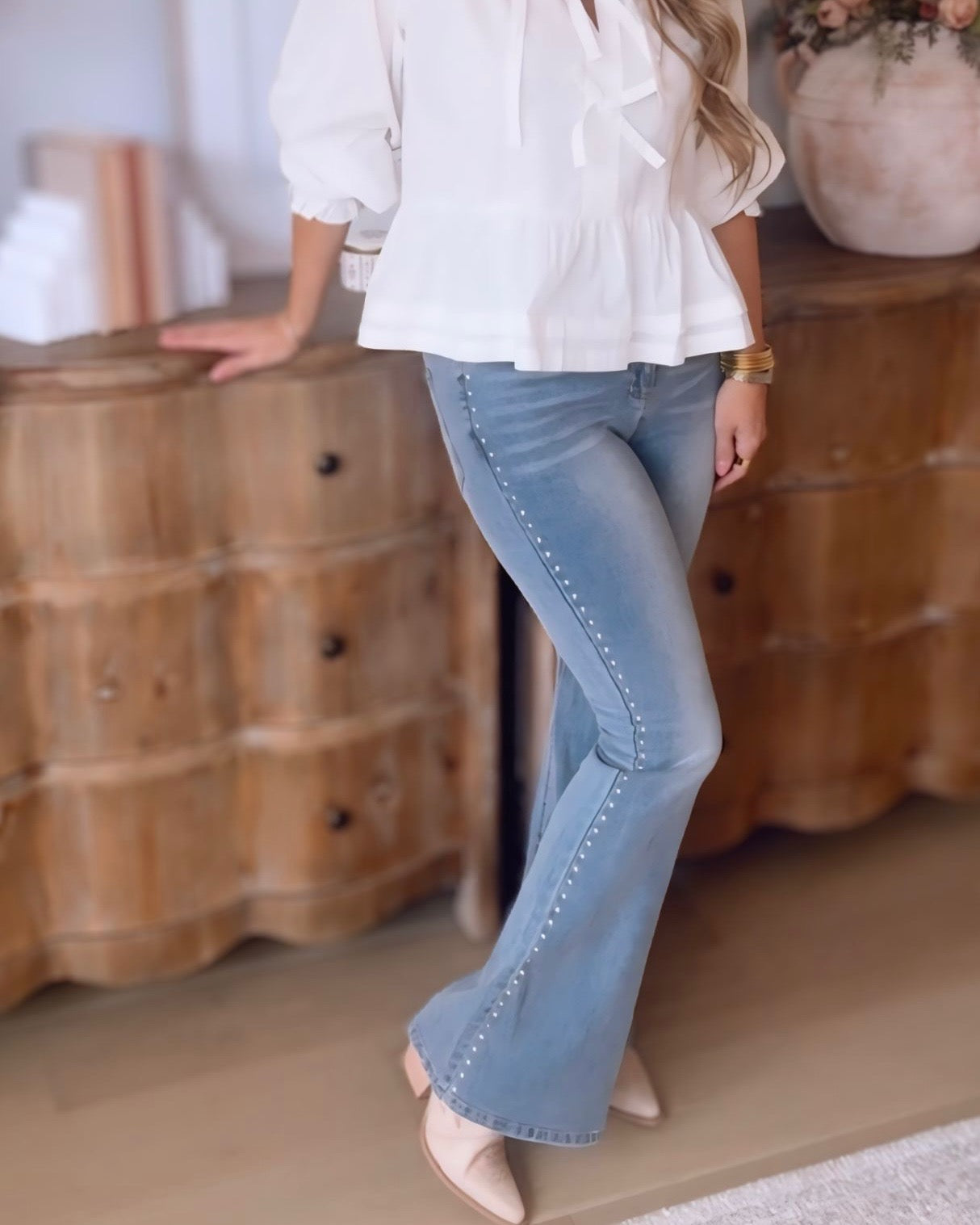 Stephanie Studded Light Wash Jeans