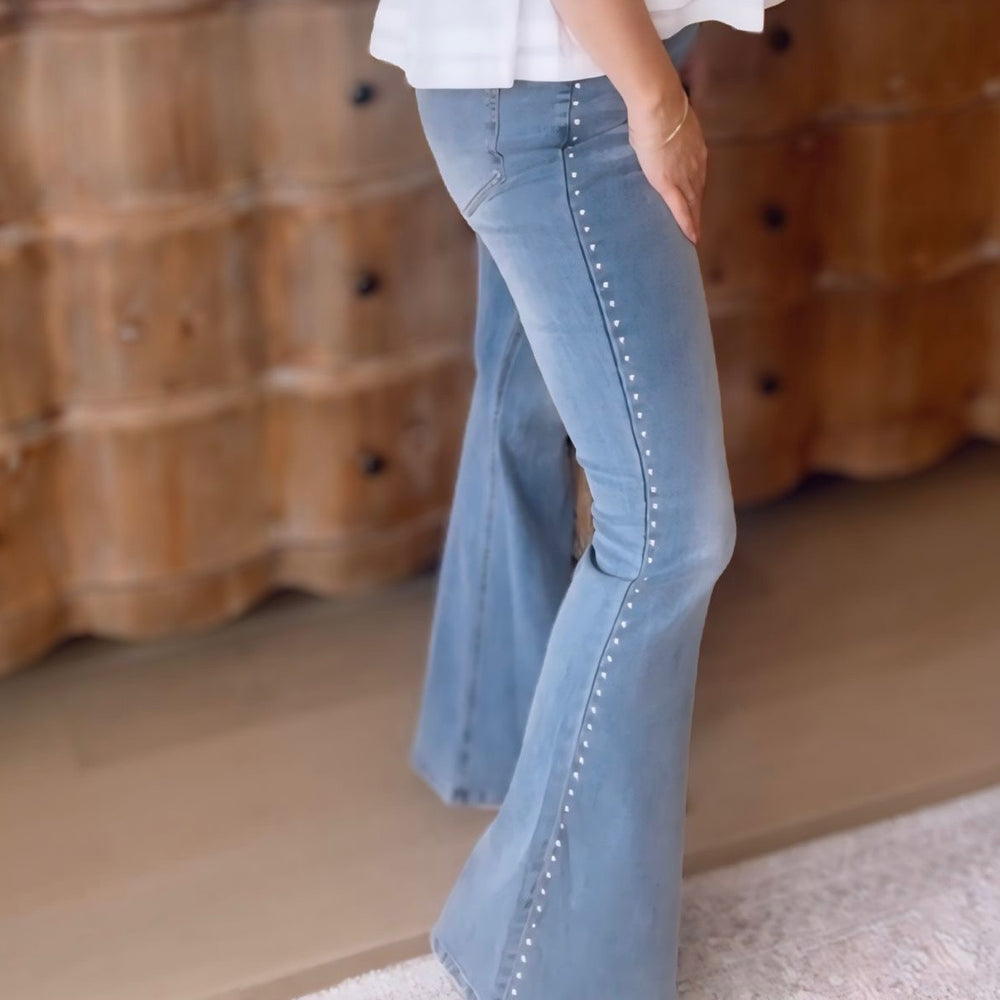 
                      
                        Stephanie Studded Light Wash Jeans
                      
                    