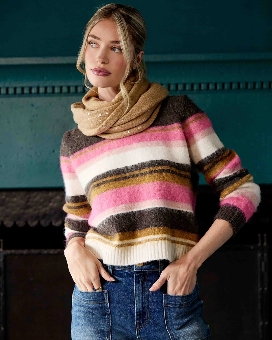 Elvira Brown and Pink Striped Sweater