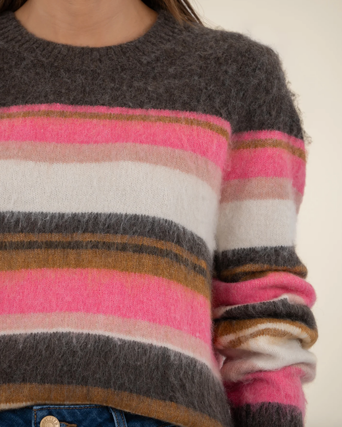 Elvira Brown and Pink Striped Sweater