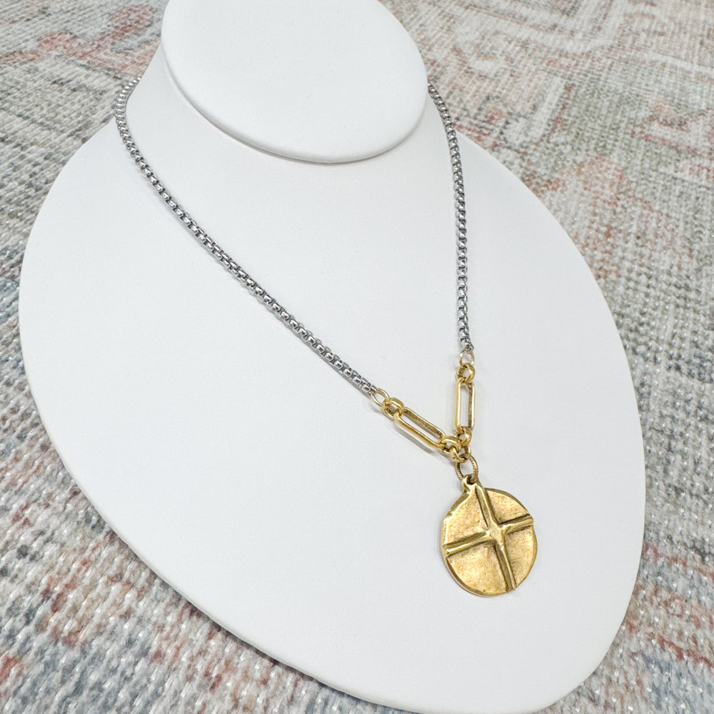 Cecilia Cross/Heart & Circle Pendant Reversible Necklace