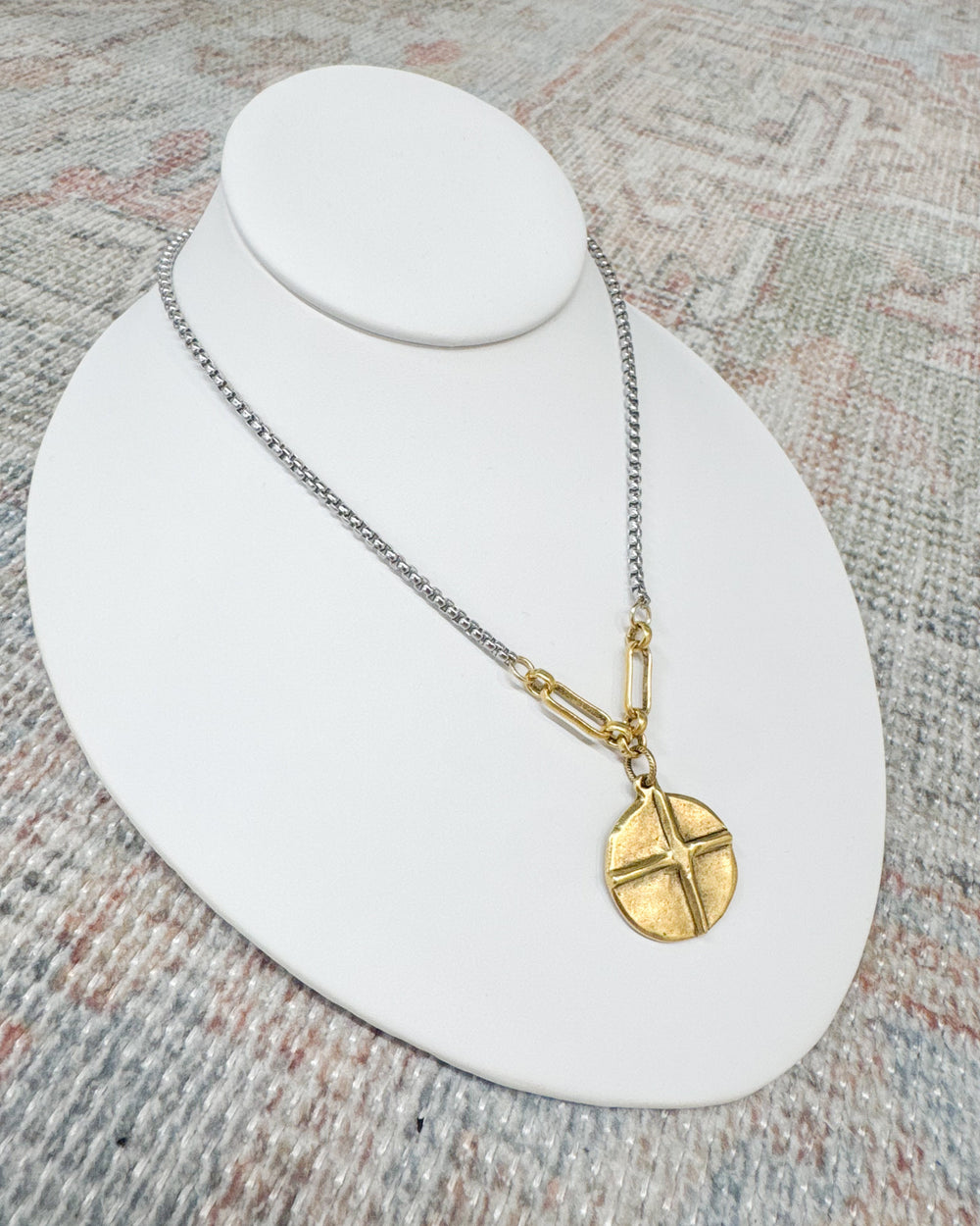 Cecilia Cross/Heart & Circle Pendant Reversible Necklace