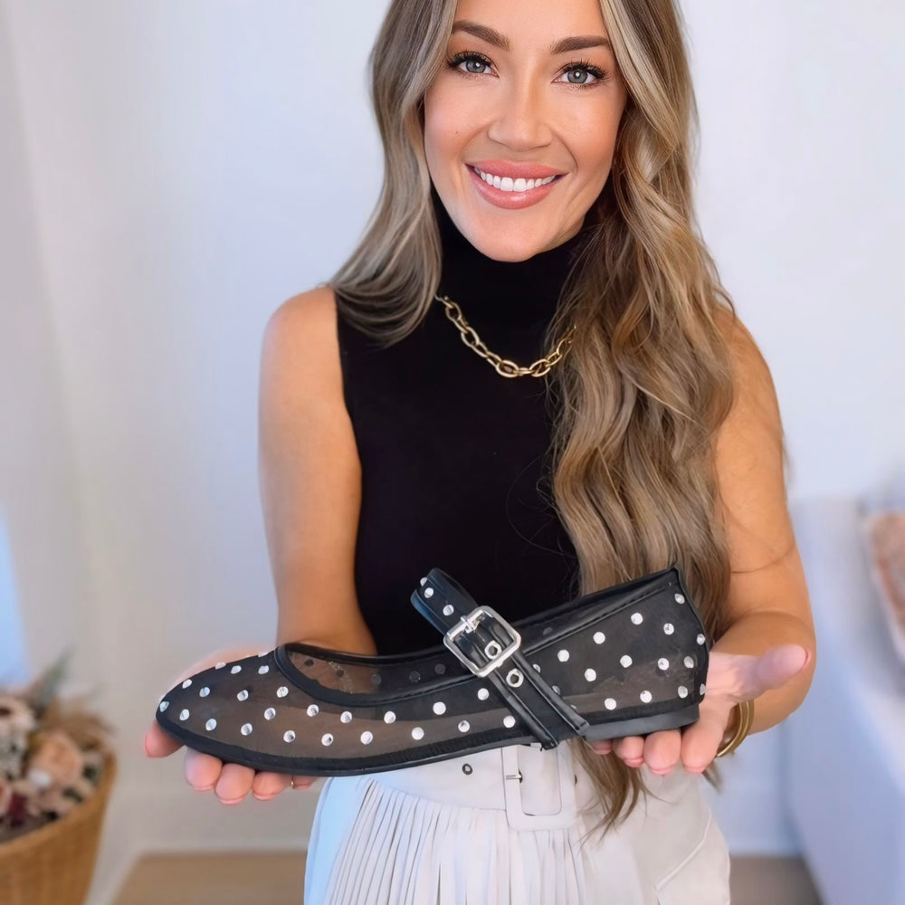 Madeline Rhinestone Ballet Flats-Black