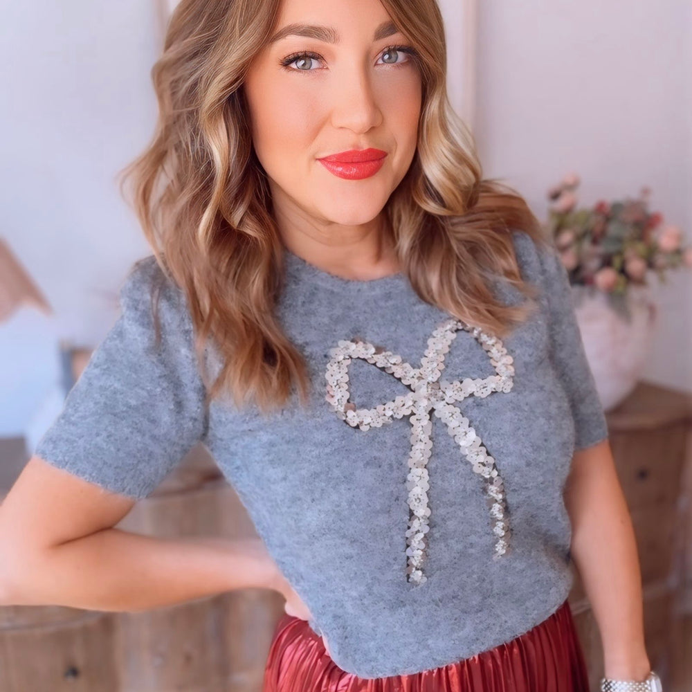 Harriet Sequin Bow Sweater Top