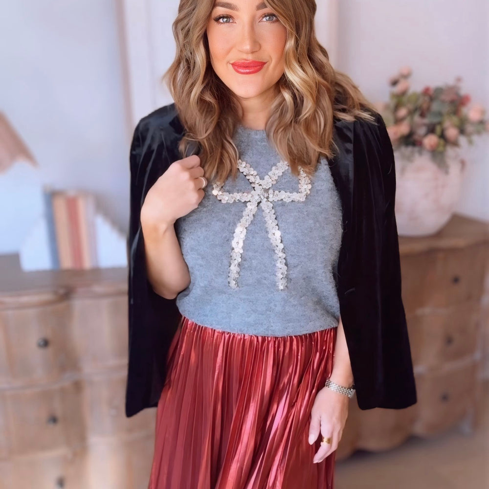 Harriet Sequin Bow Sweater Top