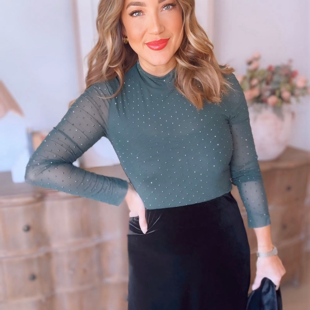 So Special Embellished Mock Neck Top