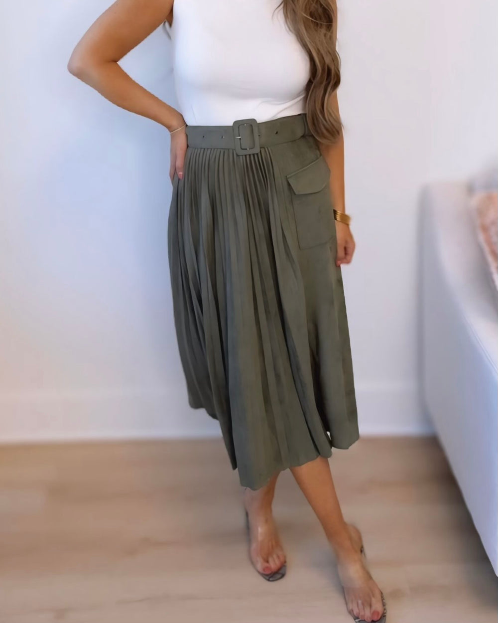 Chic Outing Suede Midi Skirt