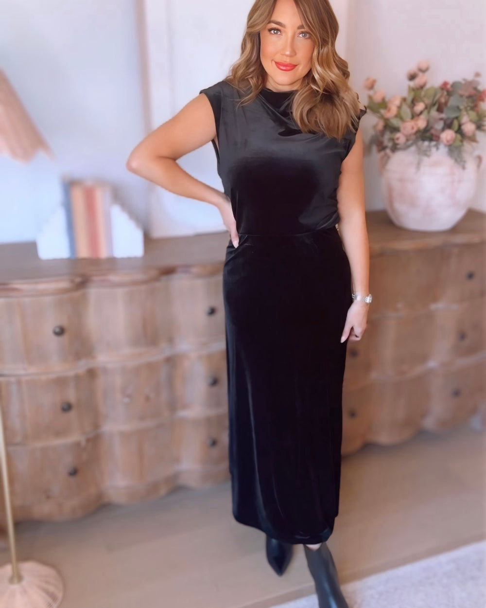 Lennie Mock Neck Velvet Top