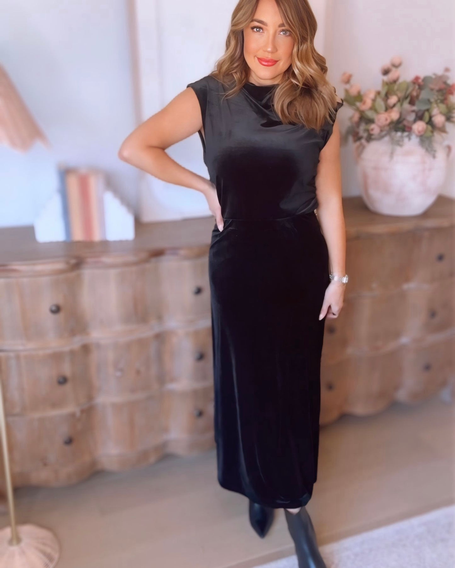 Lennie Mock Neck Velvet Top