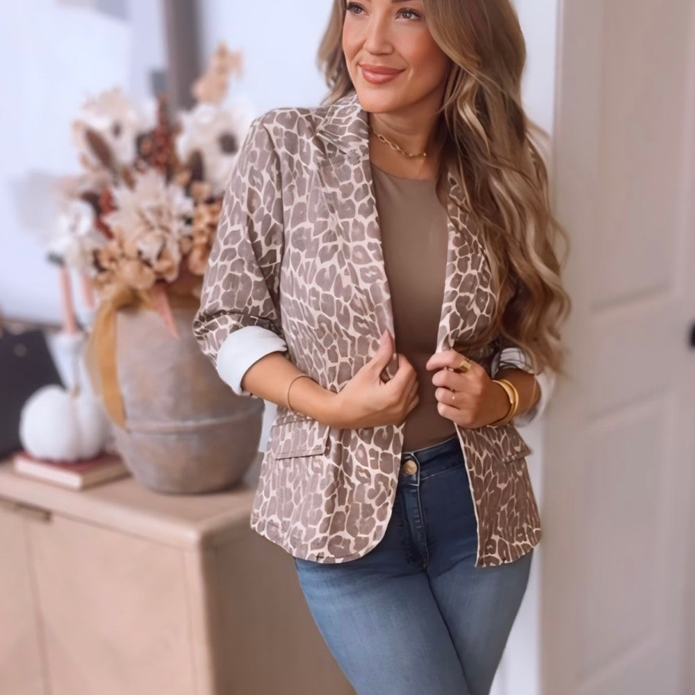 Charming In Cheetah Denim Blazer