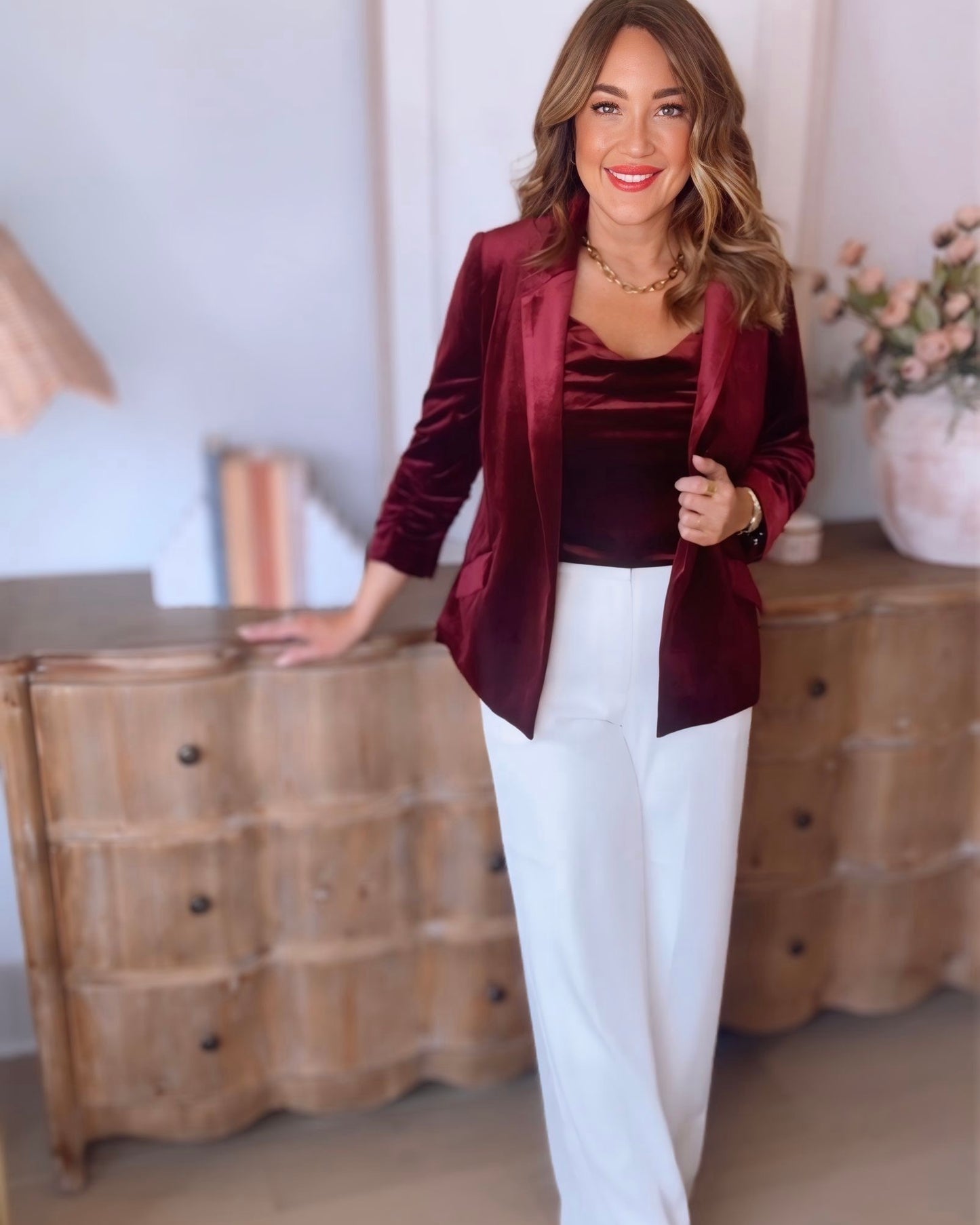 Showstopper Velvet Blazer-Burgundy