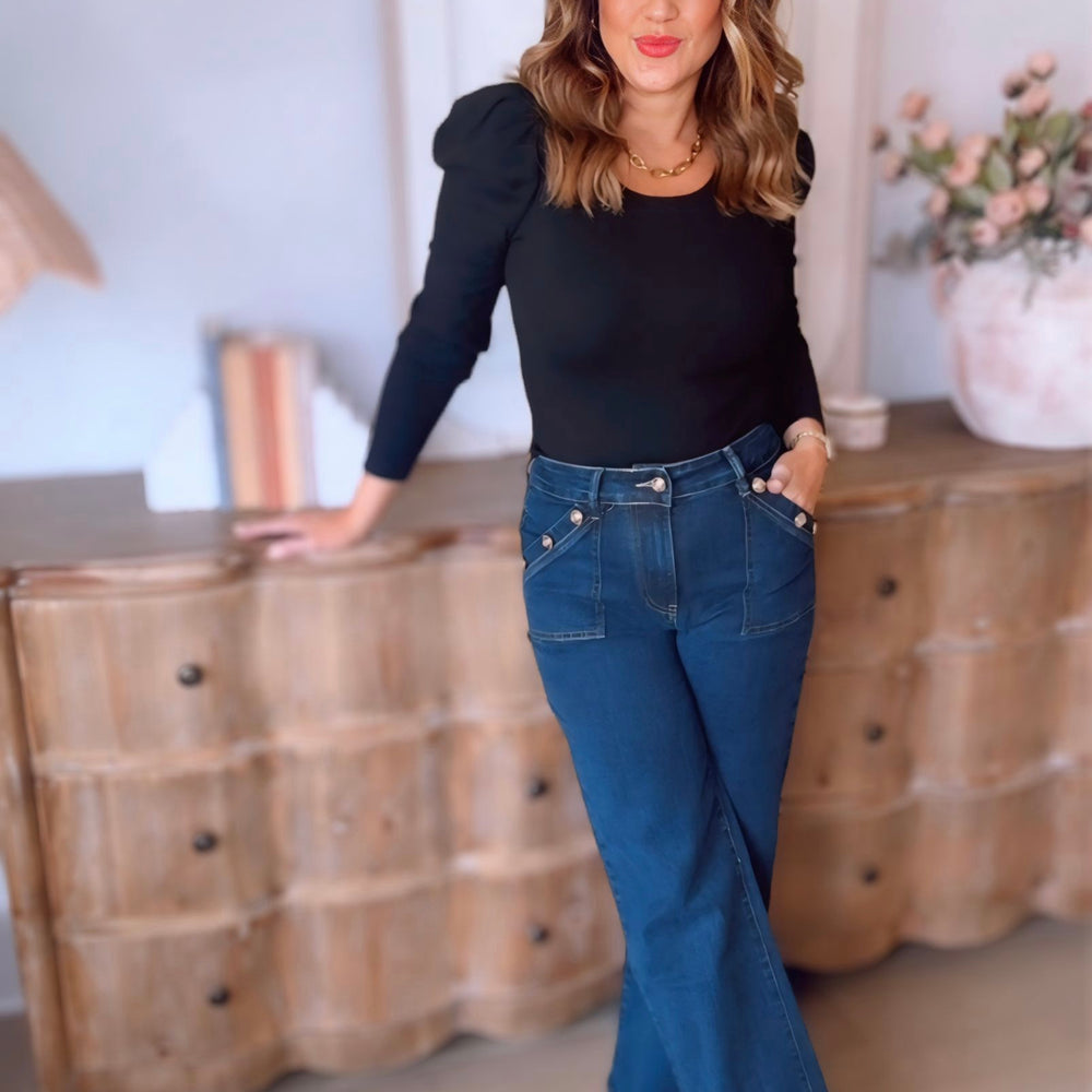 Wide Leg Button Detail Denim