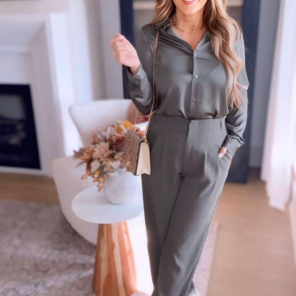 In The Sky Satin Button Up- 2 Colors