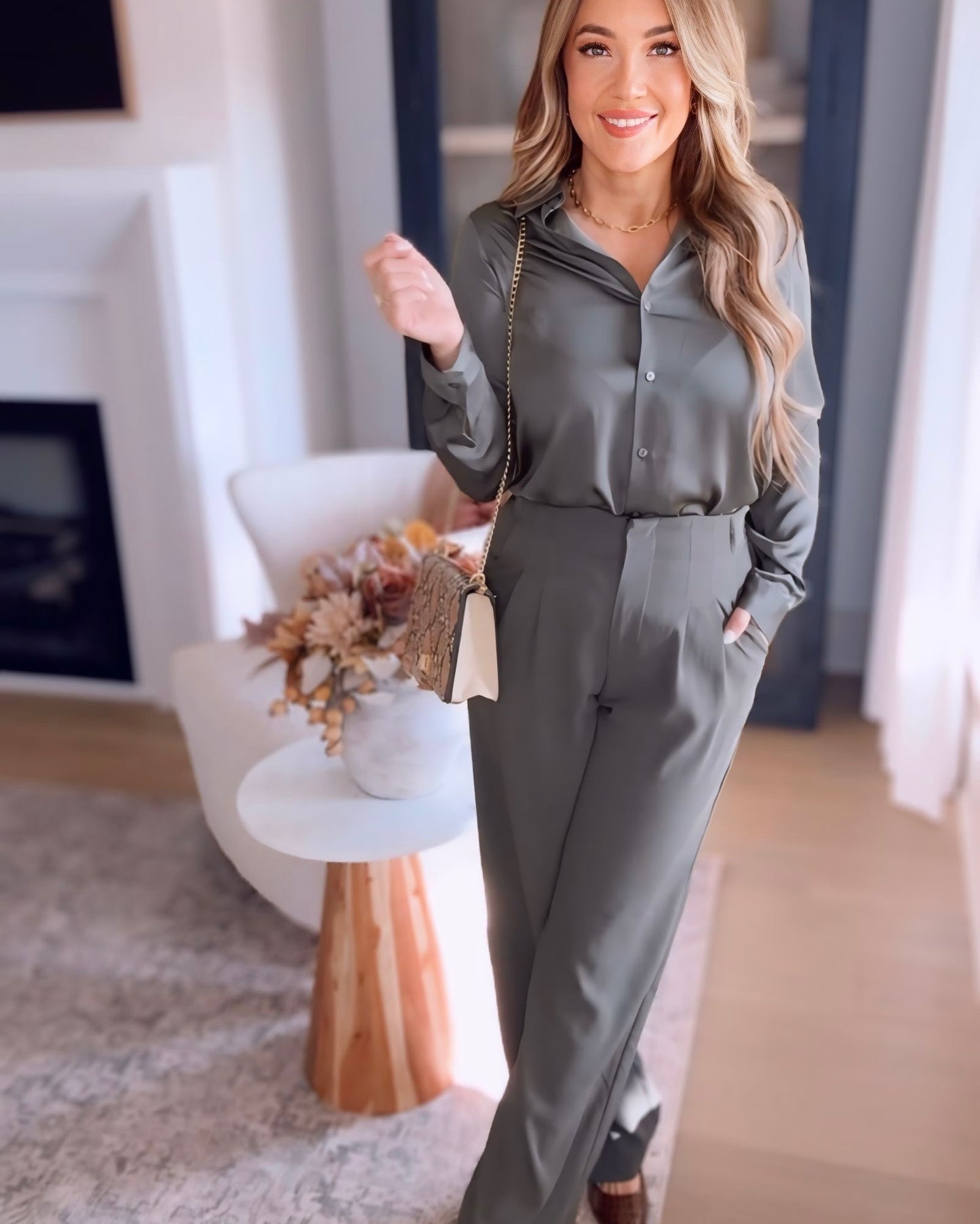 In The Sky Satin Button Up- 2 Colors