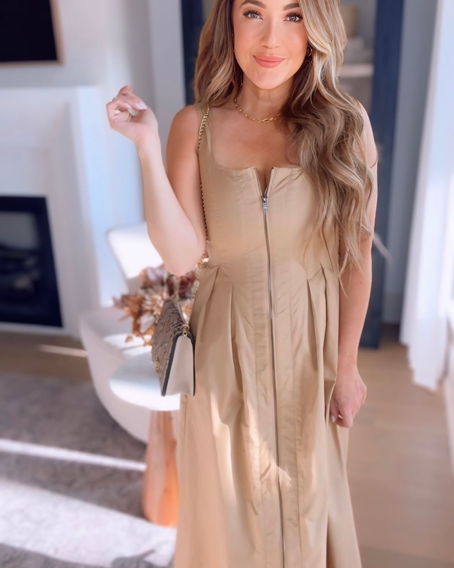 The Right Choice Pleated Zipper Maxi Dress