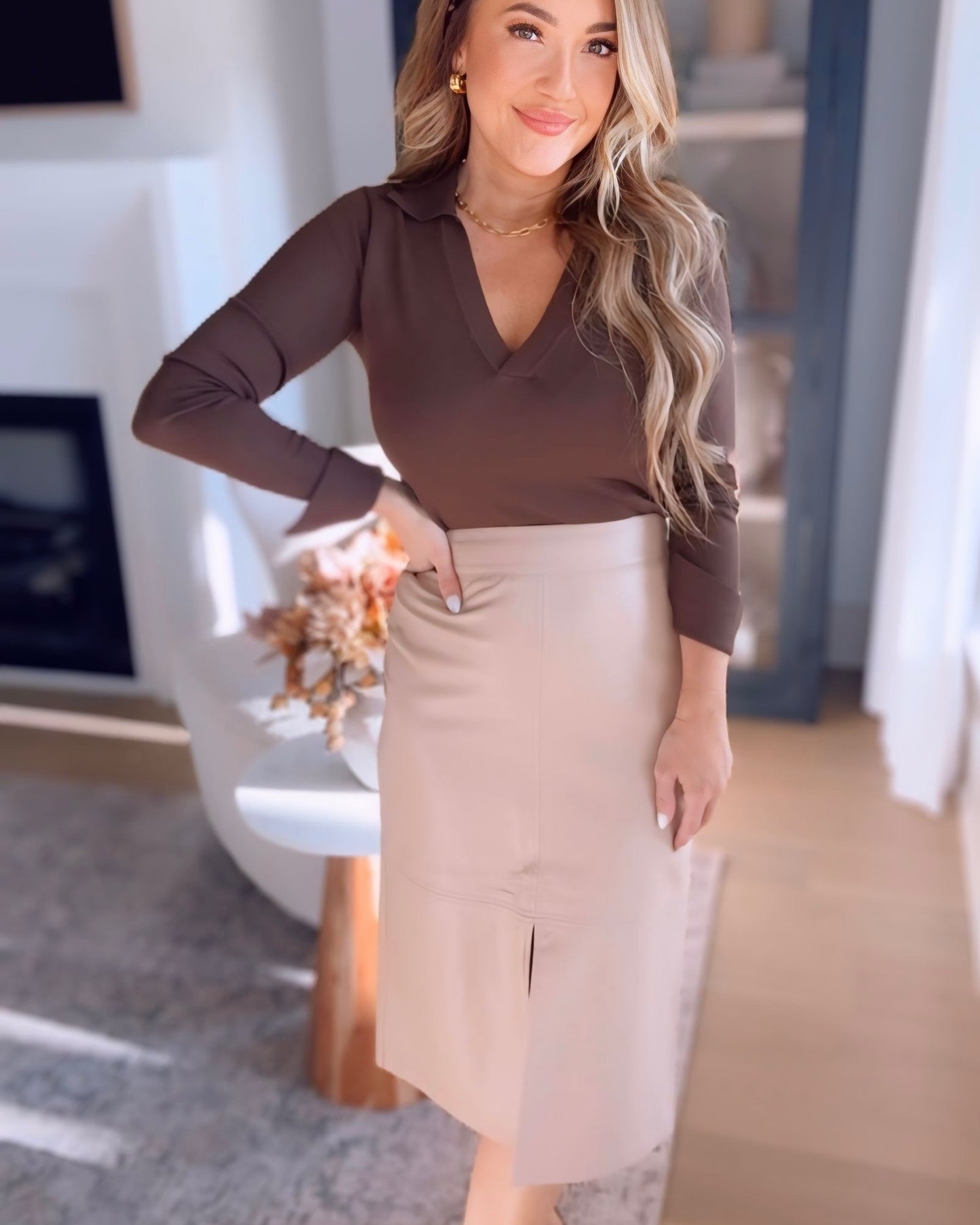 Campbell Vegan Leather Midi Skirt