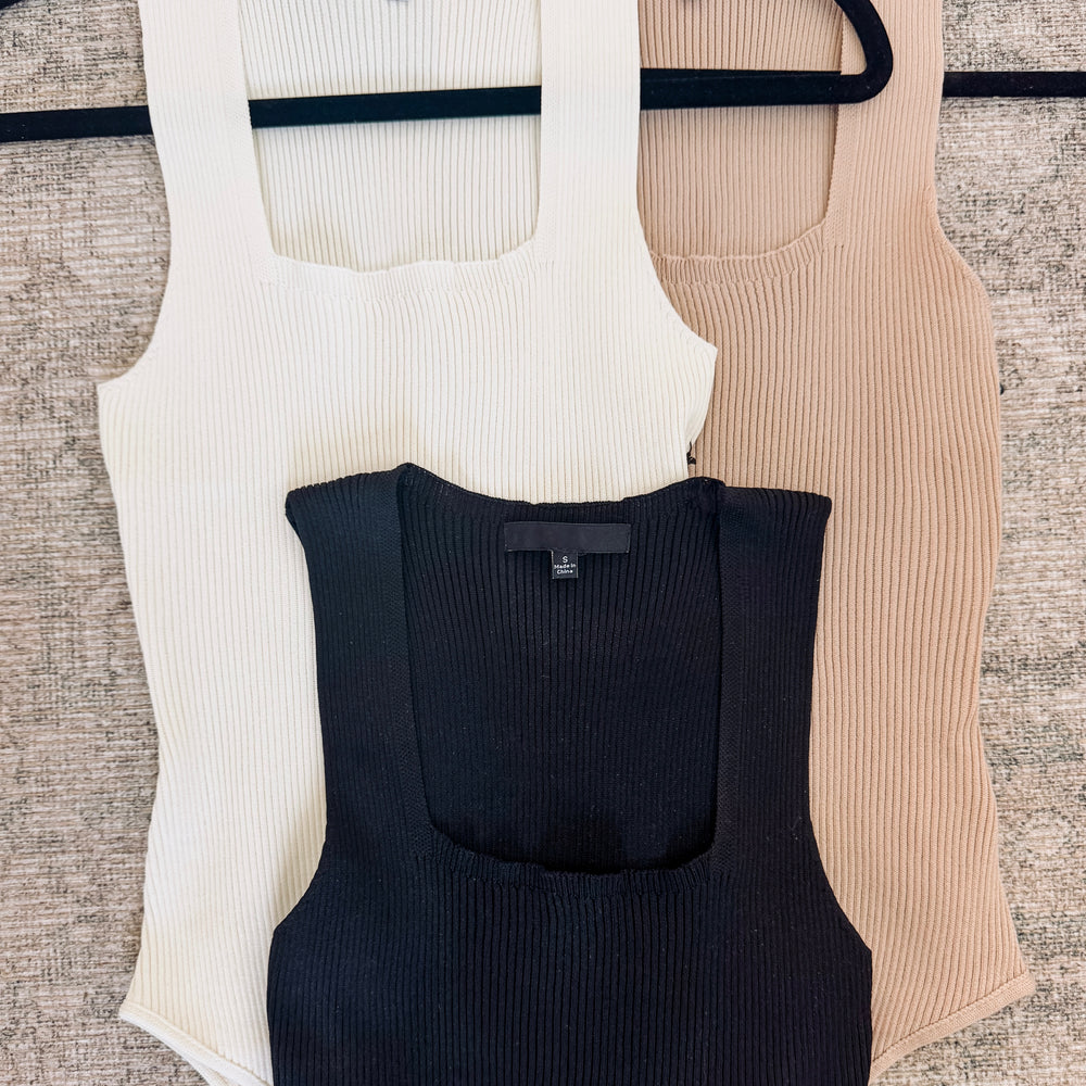 Real Time Square Neck Ribbed Bodysuit - 3 COLORS
