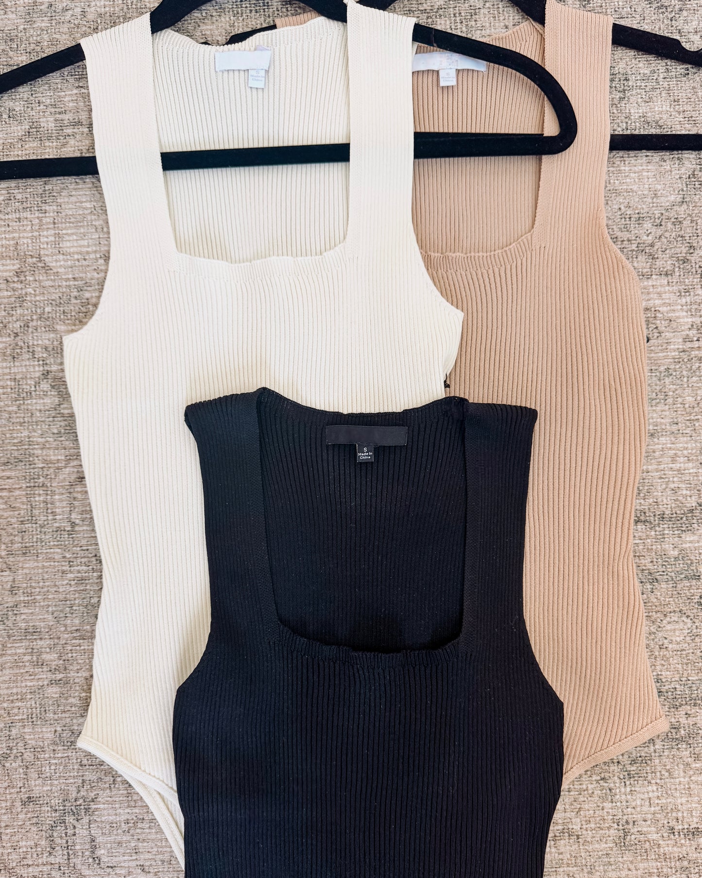 Real Time Square Neck Ribbed Bodysuit - 3 COLORS