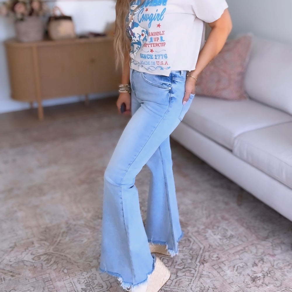 Risen High Rise Wide Flare Jeans