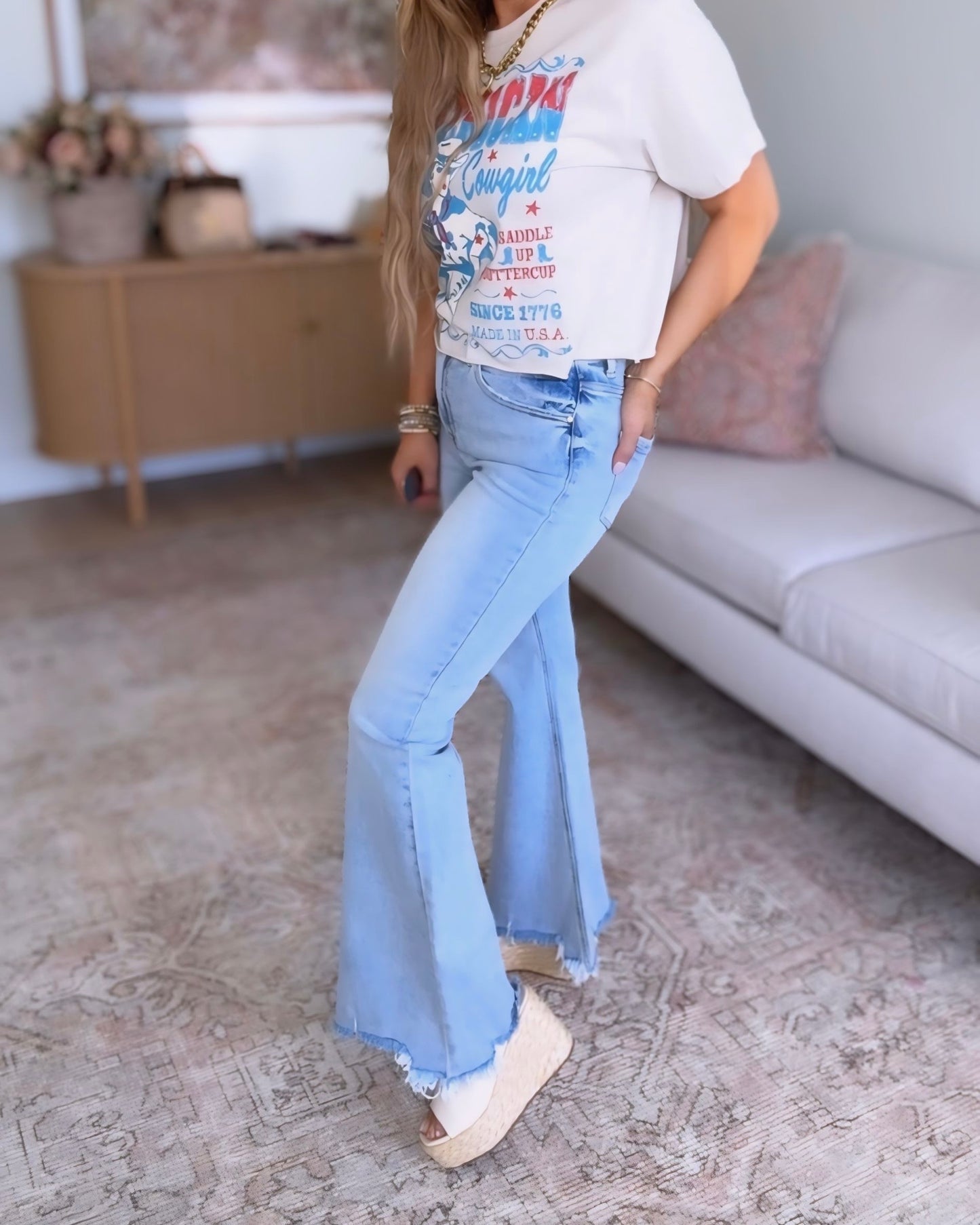 Risen High Rise Wide Flare Jeans