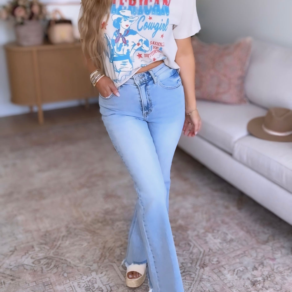 Risen High Rise Wide Flare Jeans