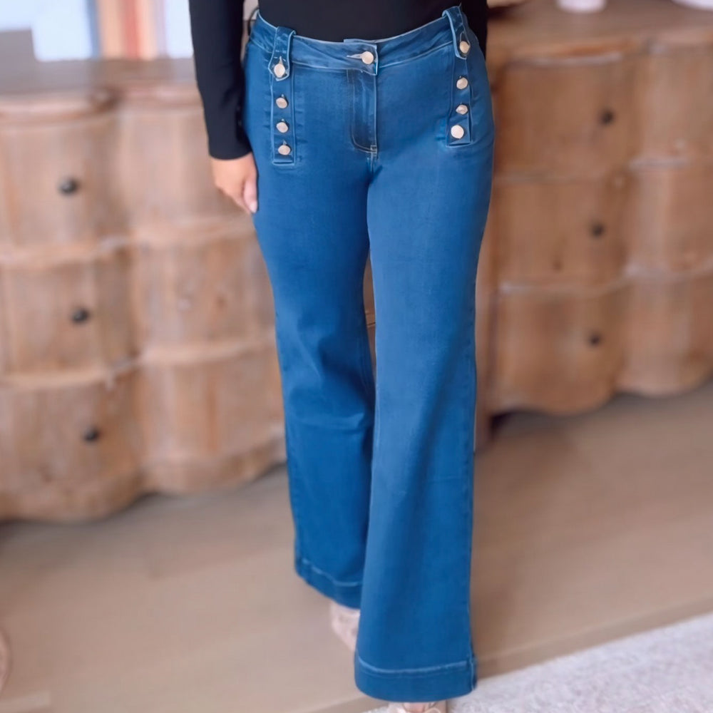Marine Flare Button Detail Jeans