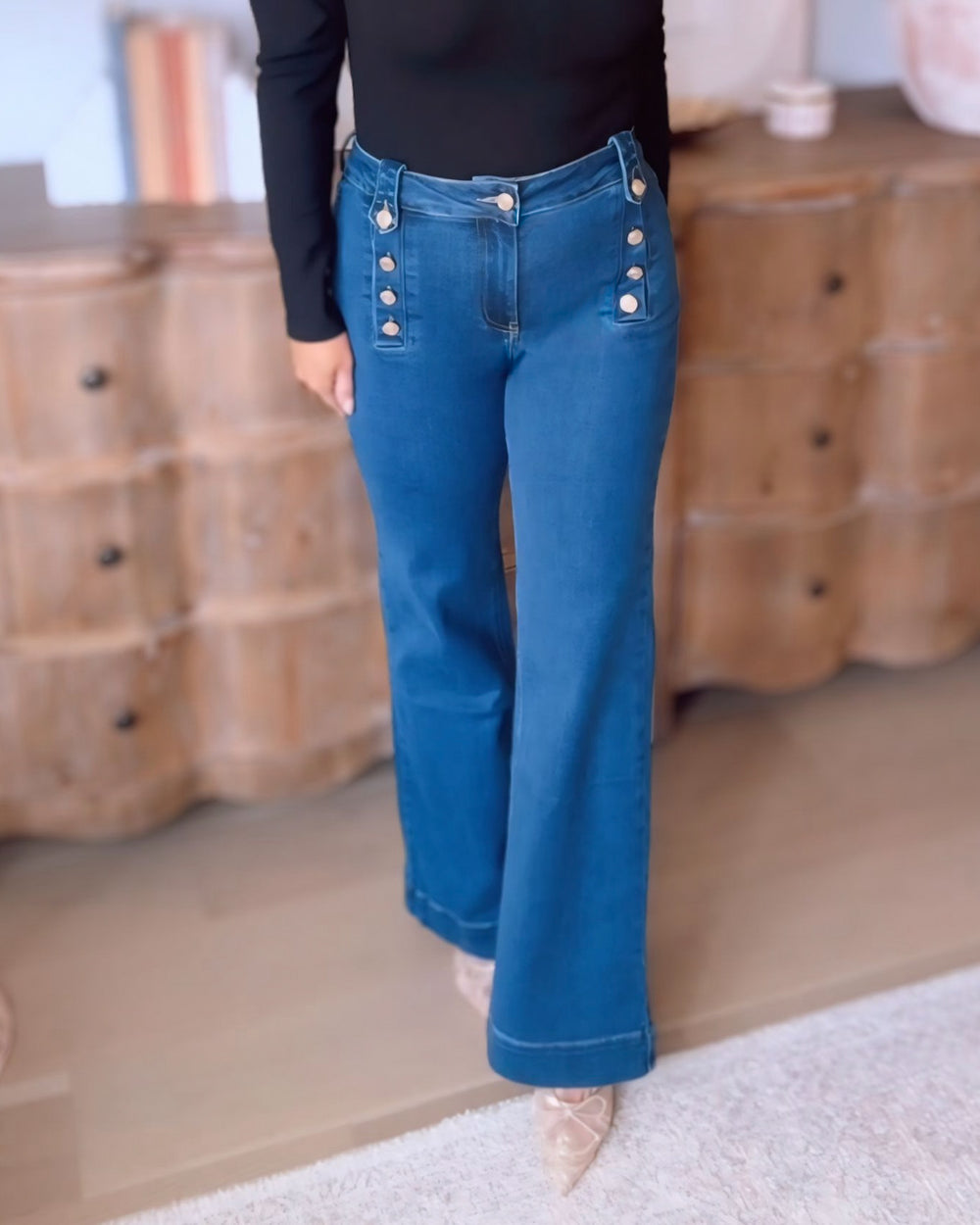 Marine Flare Button Detail Jeans