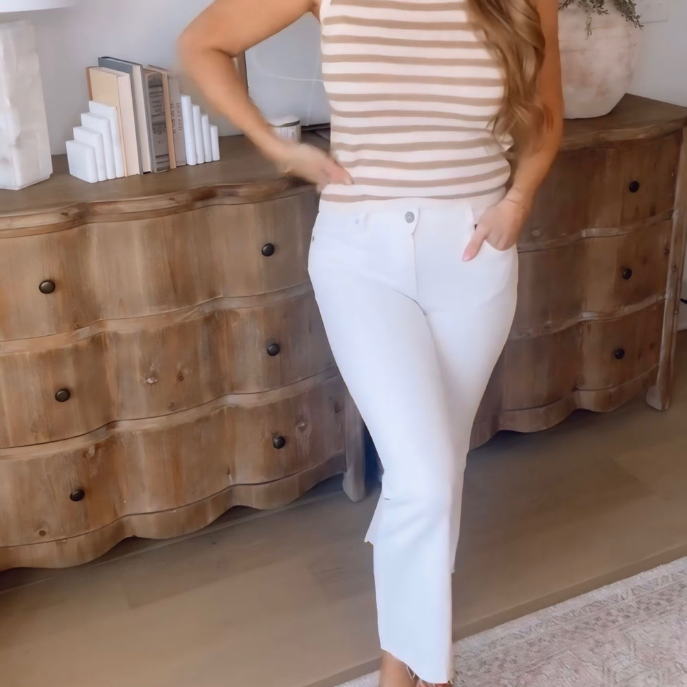 Hidden Happi Mid Rise Cropped Flare- White