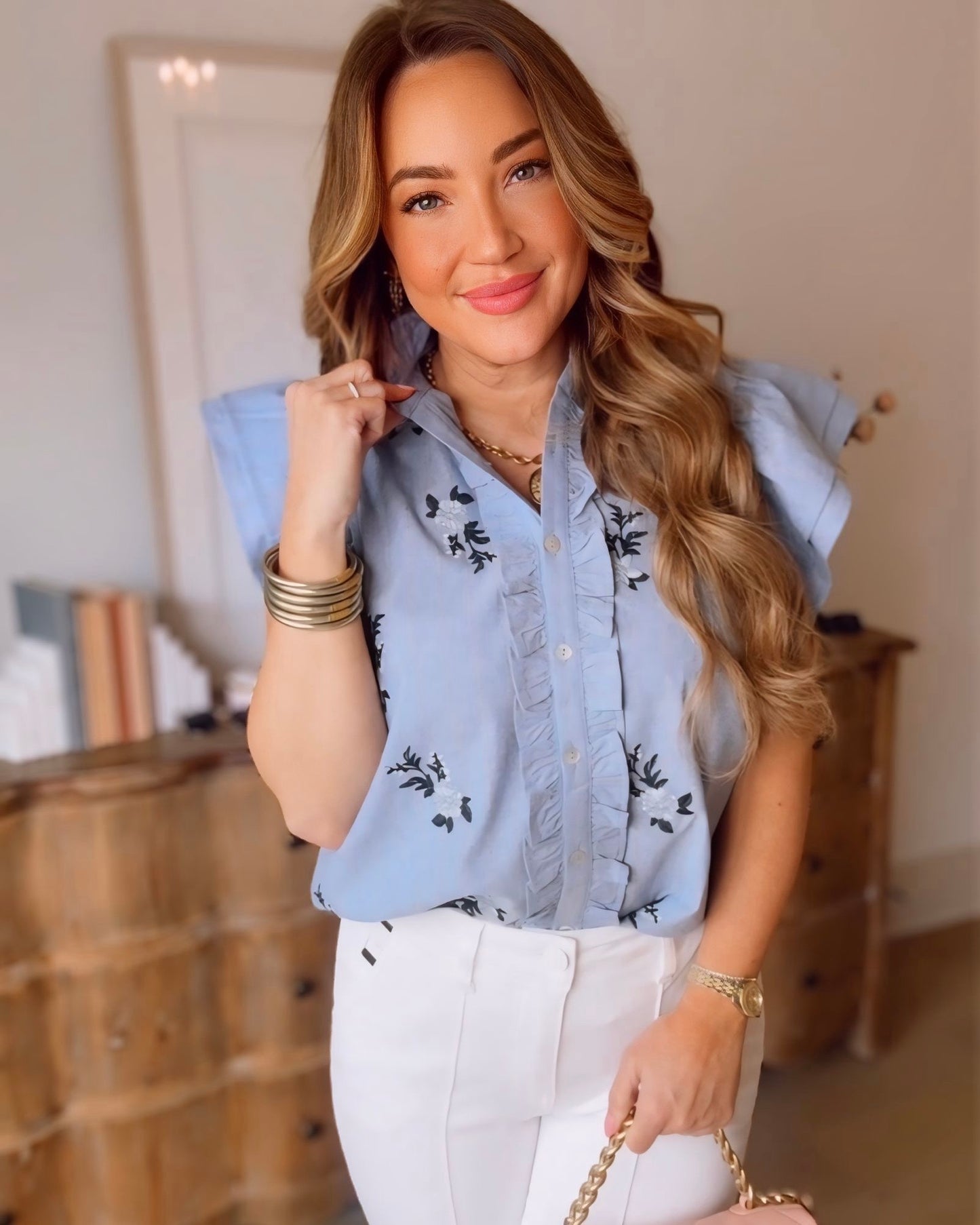 Lettie Flutter Sleeve Button Up Top