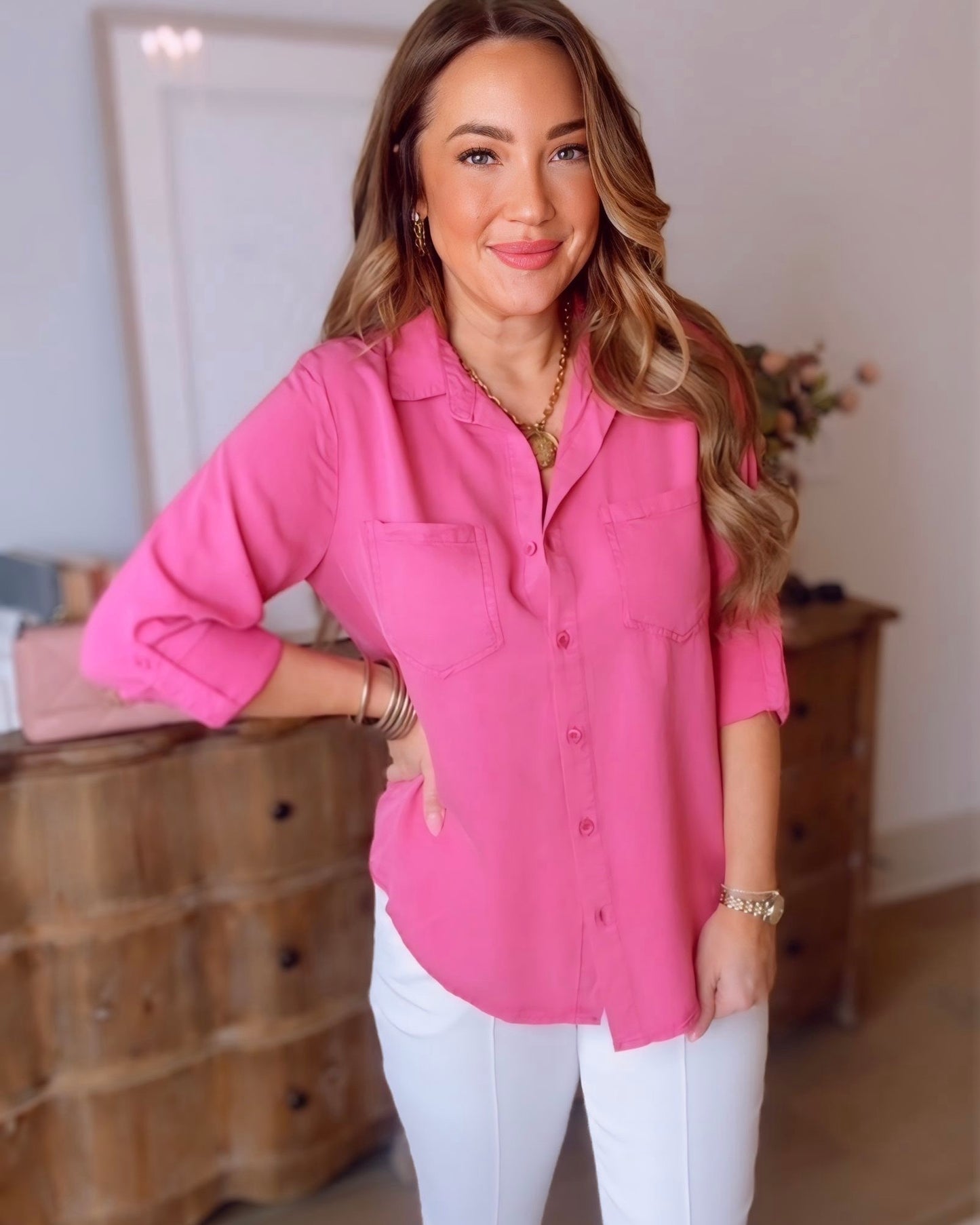 Sirena Rolled Sleeve Button Up- 3 Colors