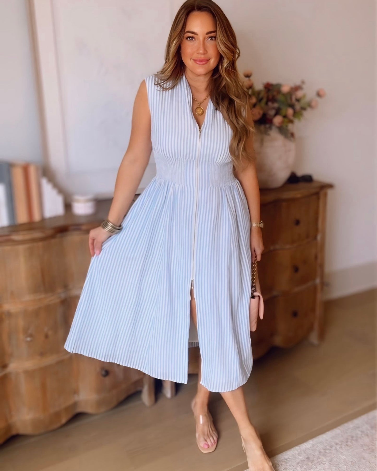 Bennett Striped Zip-Up Midi Dress