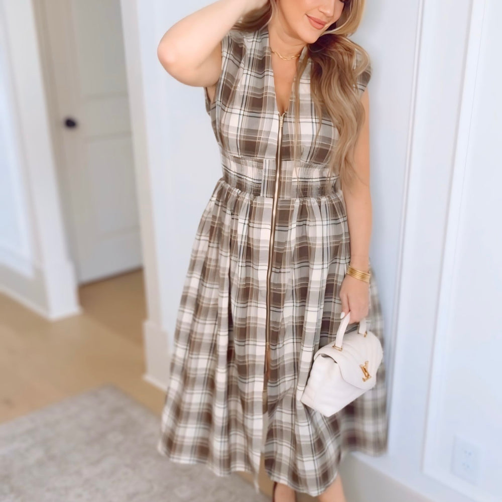 Perfectly Plaid Zip Midi Dress