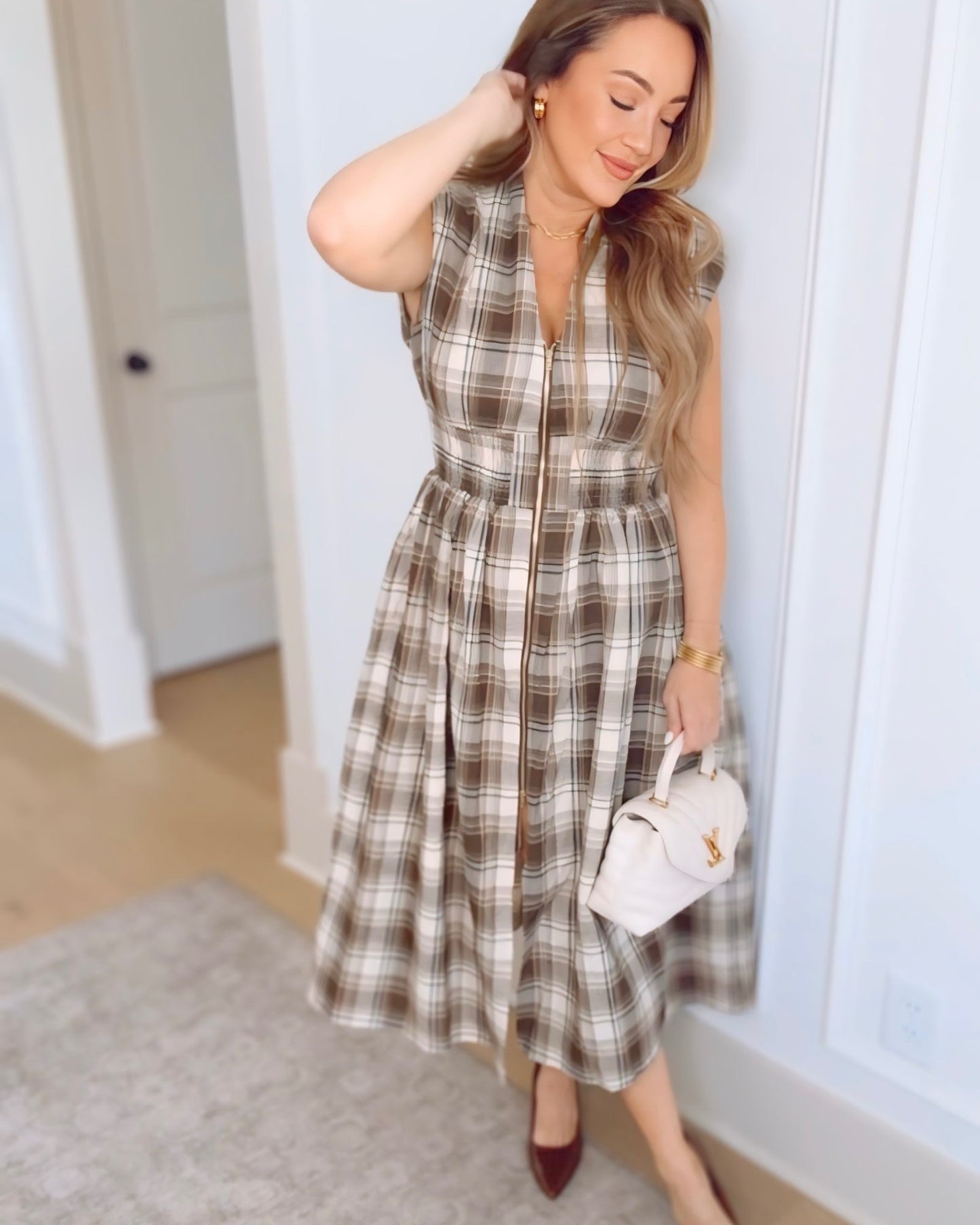 Perfectly Plaid Zip Midi Dress