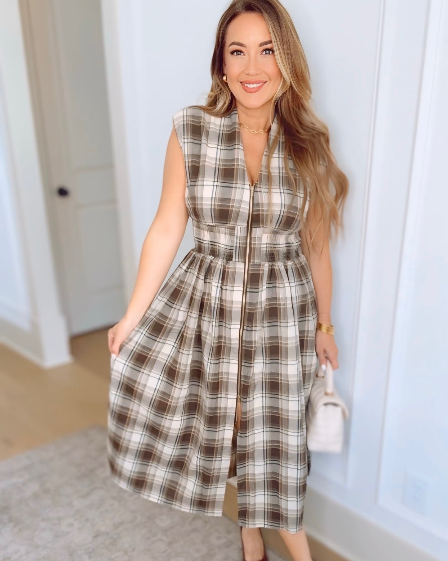Perfectly Plaid Zip Midi Dress