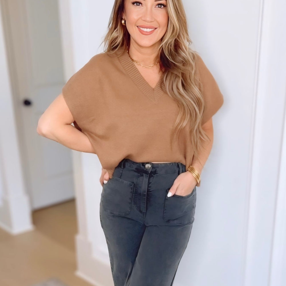Andi V-Neck Cap Sleeve Sweater Top