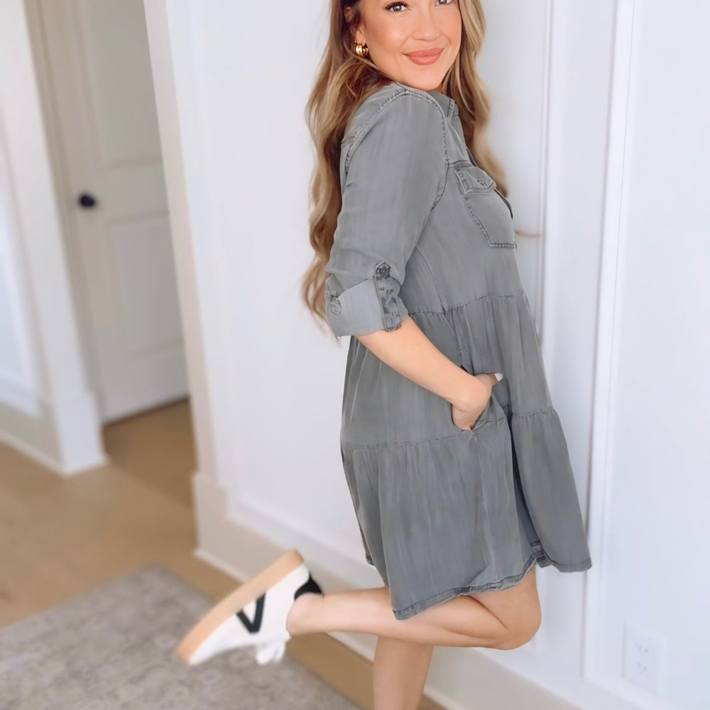 Bree Rolled Sleeve Button Up Dress