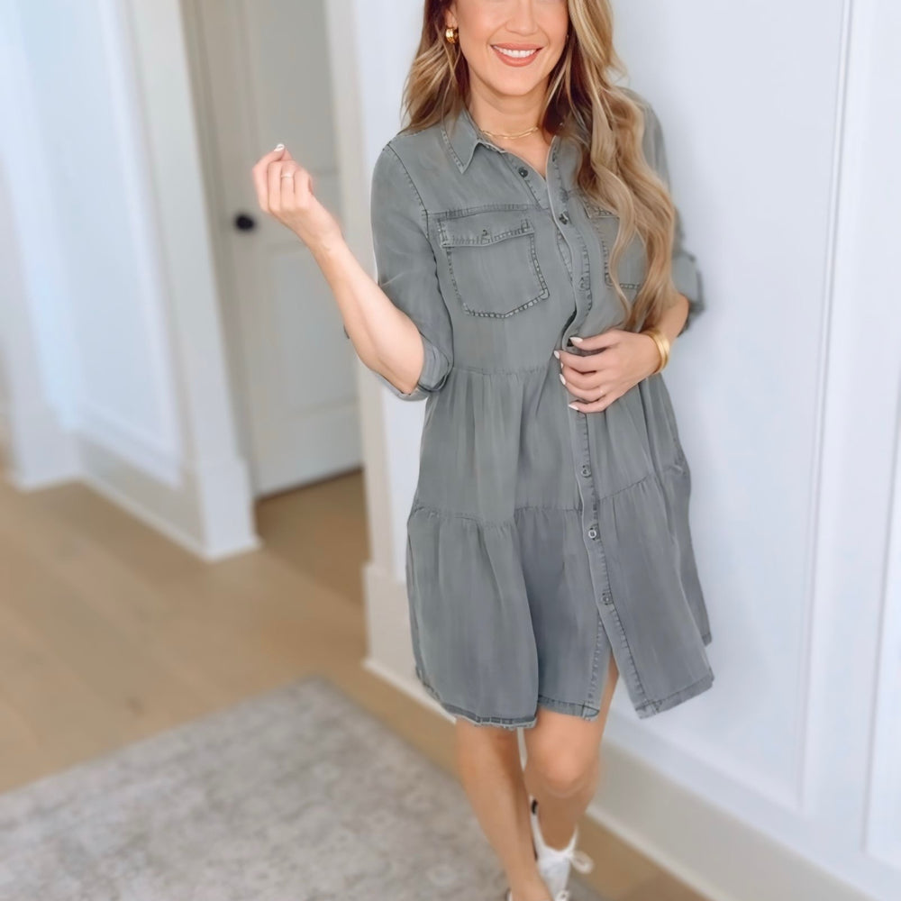 Bree Rolled Sleeve Button Up Dress
