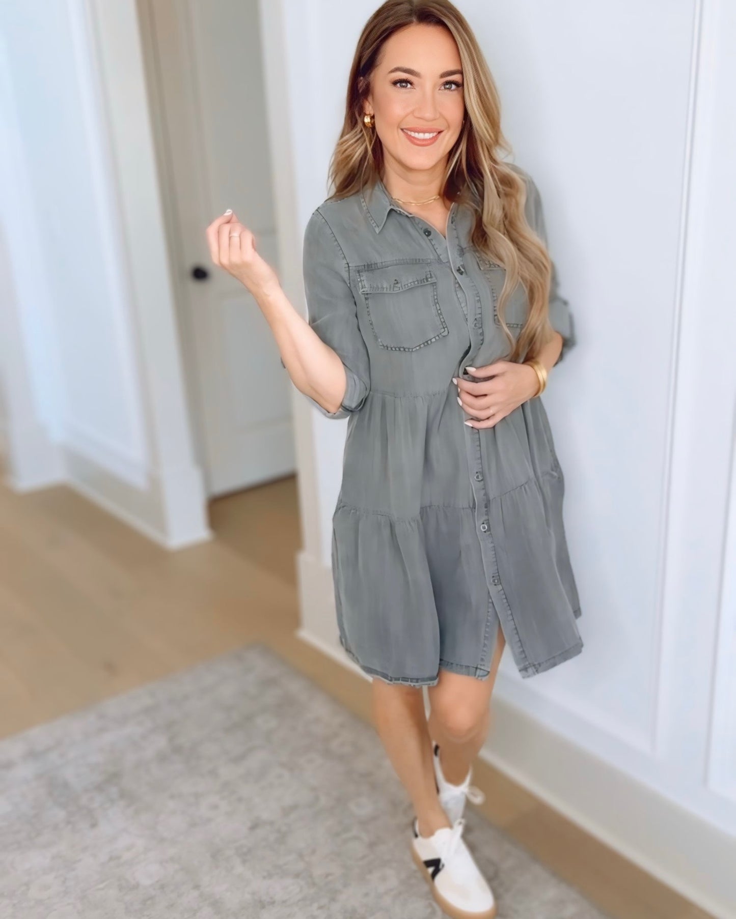 Bree Rolled Sleeve Button Up Dress