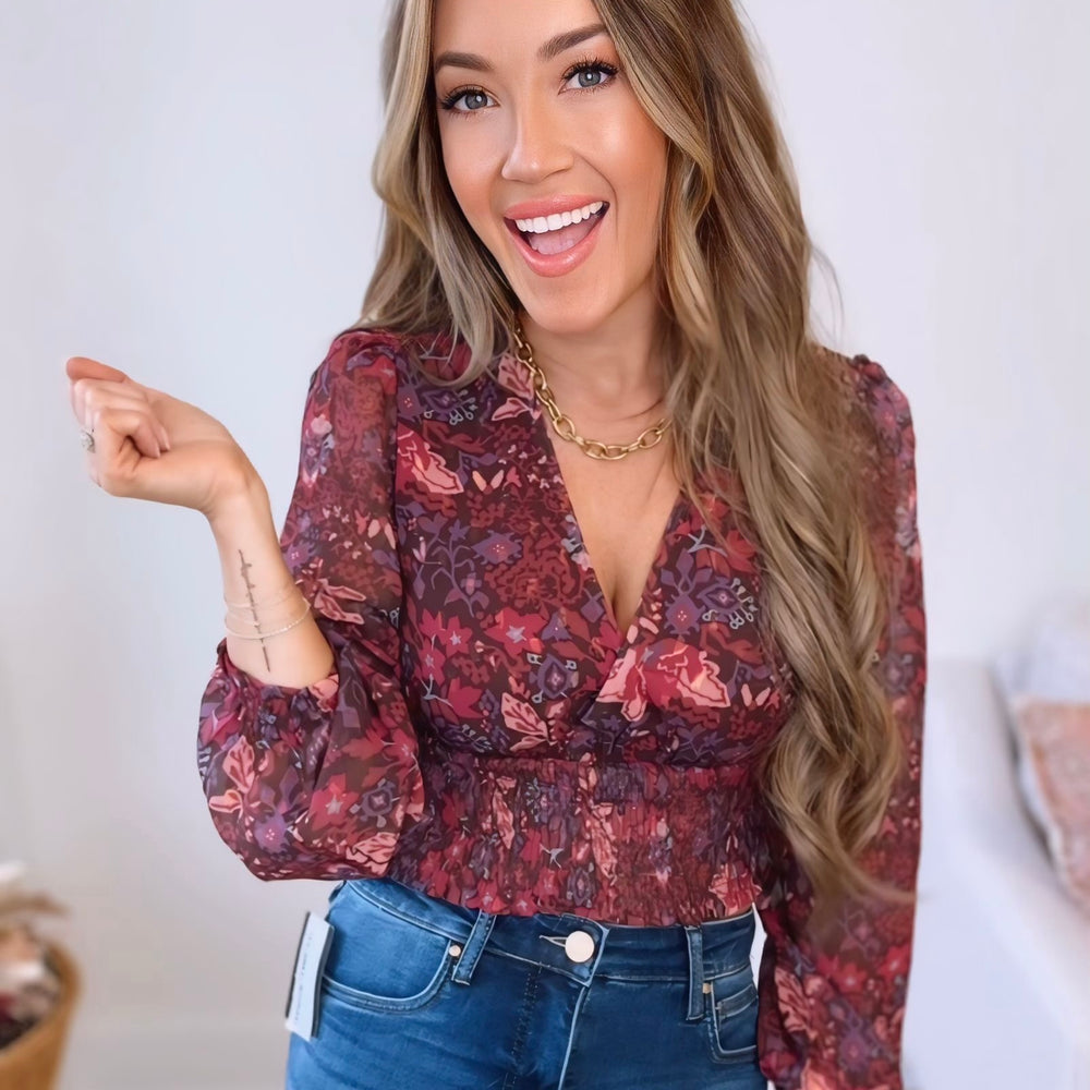 Midnight Muse Floral Long Sleeve Blouse